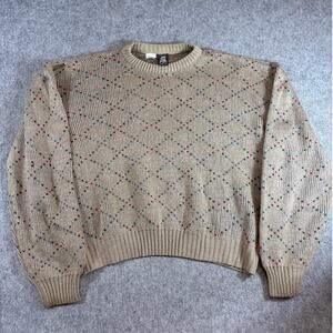 VINTAGE 90s Kennington Sweater Womens Tan Argyle Confetti Oversized Knit Medium